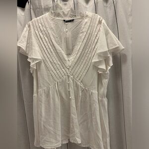 Bloomchic white button down v neck blouse size 22 24